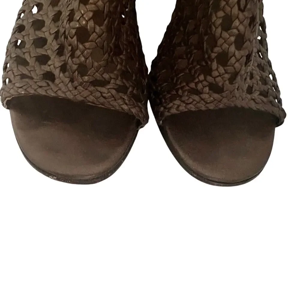 Brighton Realm Bronze Leather Woven Basketweave Wedge Sandals Feminine Boho